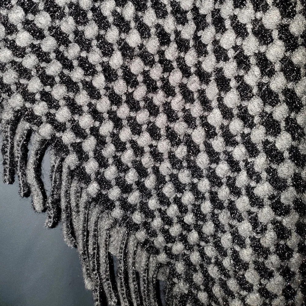 Gray Black Glitter Fringe Poncho Arianna by Howards  O/S